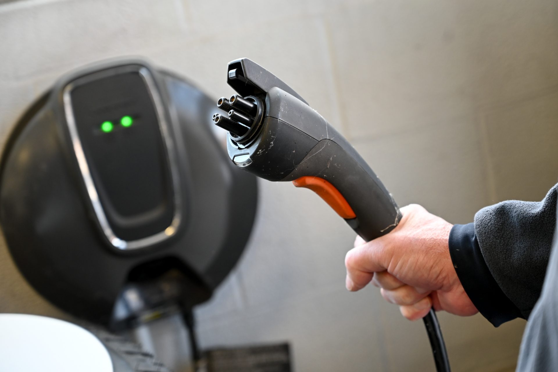A plug used to charge an electric vehicle at H&H Chevrolet in Shippensburg.