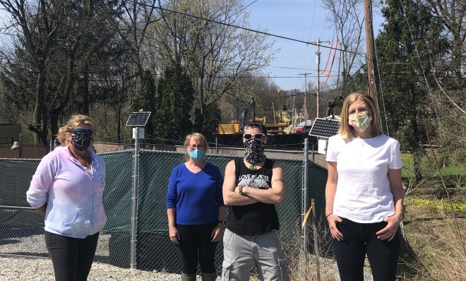 Mariner East pipeline opponents stand by construction in Chester County. From left, Lora Snyder, Libby Madarasz, Christina "PK" Digiulio and Ginny Kerslake.