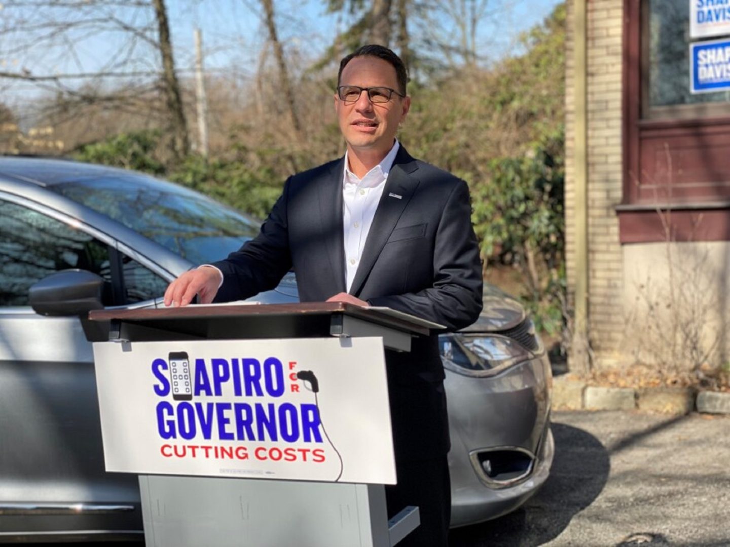 Pennsylvania Attorney General Josh Shapiro made a gubernatorial campaign stop at a home in Forest Hills, Allegheny County, on March 18, 2022.