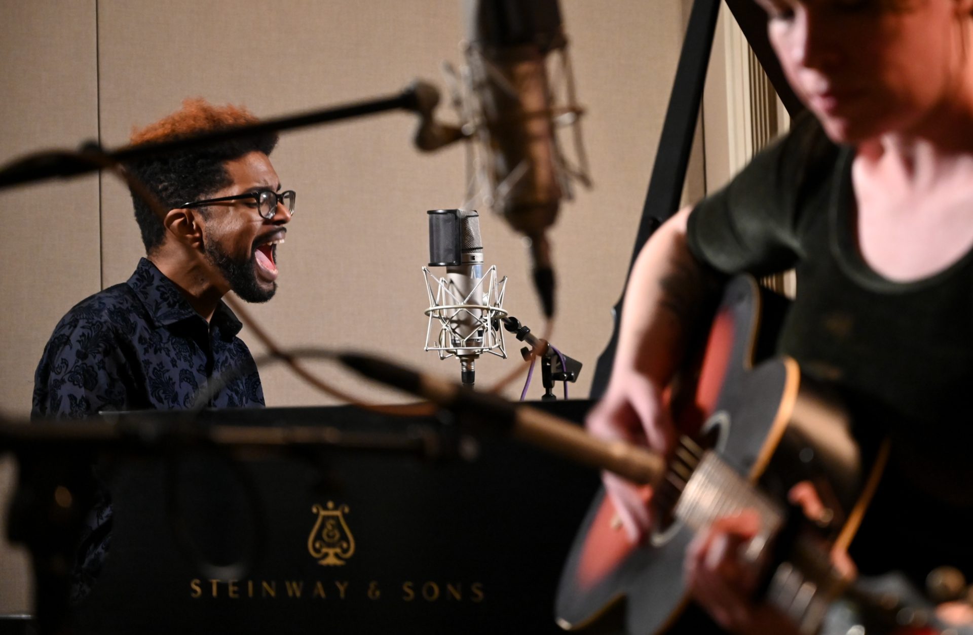 Elijah Cross performing in the studio.