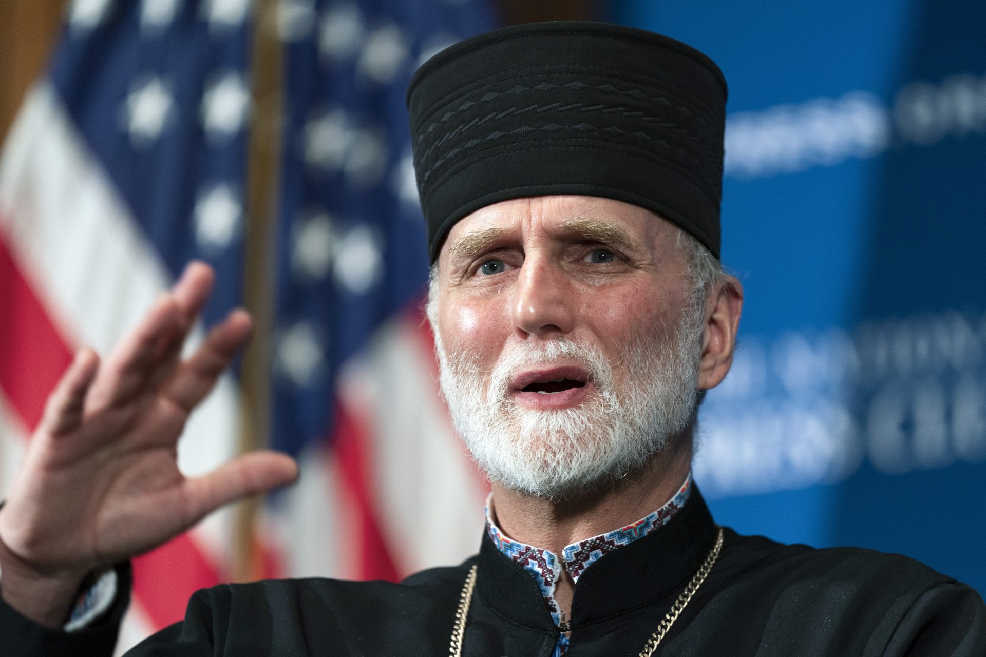 The Most Rev. Borys Gudziak, metropolitan archbishop of the Ukrainian Catholic Church in Philadelphia for the United States, speaks at the National Press Club in Washington, Tuesday, March 15, 2022.