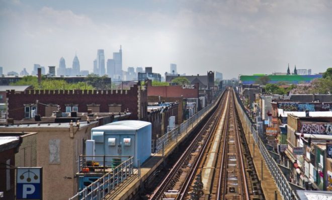 Philadelphia, seen from the Allegheny SEPTA station in Kensington.