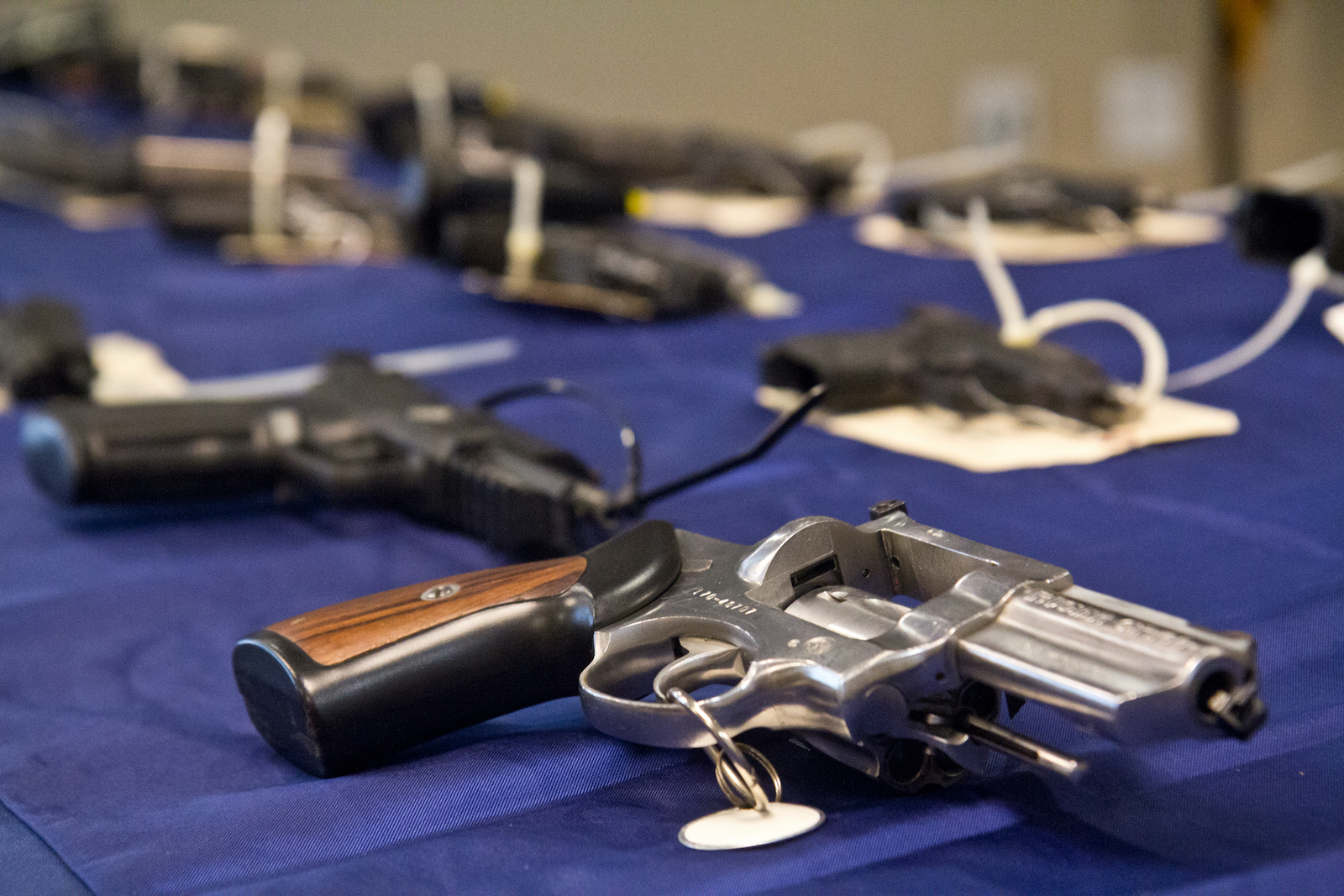 ATF officials announced two federal indictments of 14 individuals charged with trafficking about 500 firearms from the Southern states of Georgia and South Carolina to sell in Philadelphia, at a press conference on April 11, 2022. 