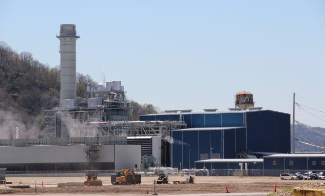 Long Ridge Energy Generation, in Hannibal, Ohio started burning hydrogen along with natural gas in this photo from April, 2022, sending electricity onto the mid-Atlantic grid. Photo: Reid R. Frazier
