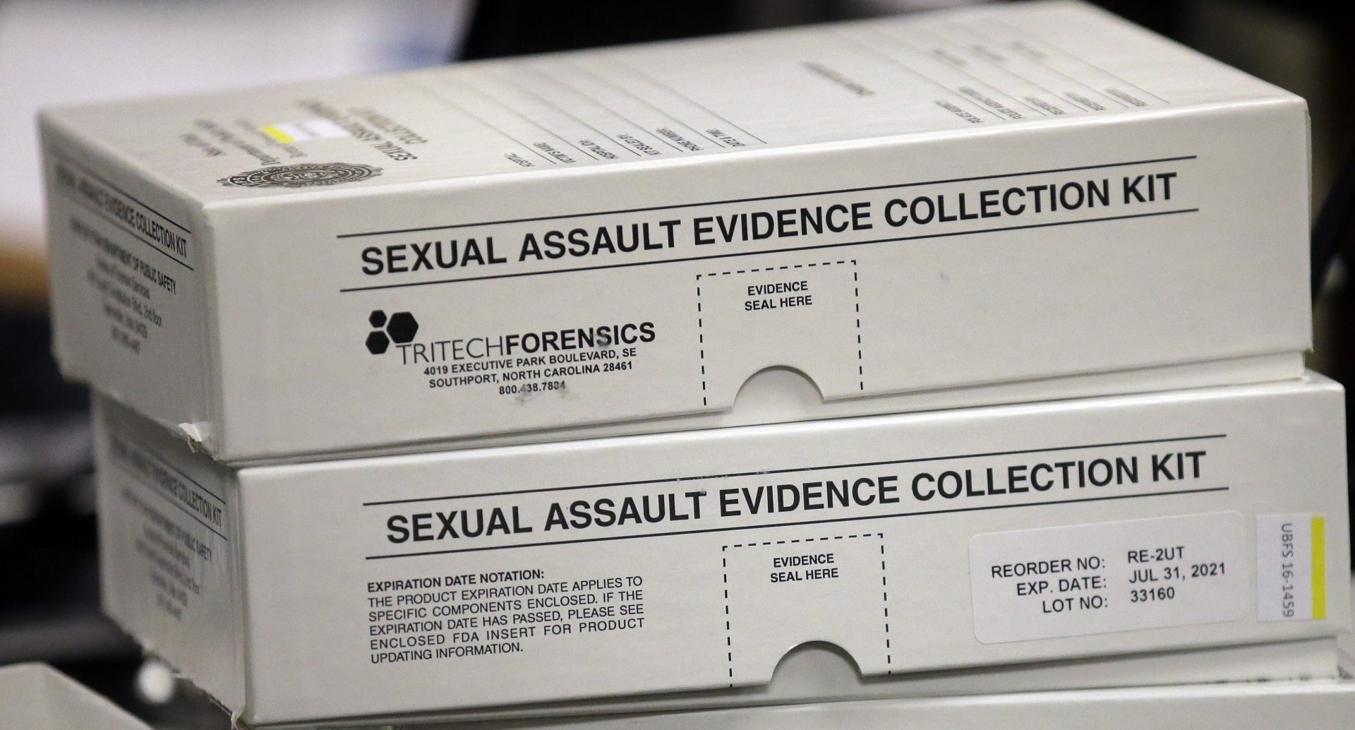This Feb. 8, 2017, file photo, sexual assault evidence collection kits are shown during committee meeting at the Utah State Capitol, in Salt Lake City.  
