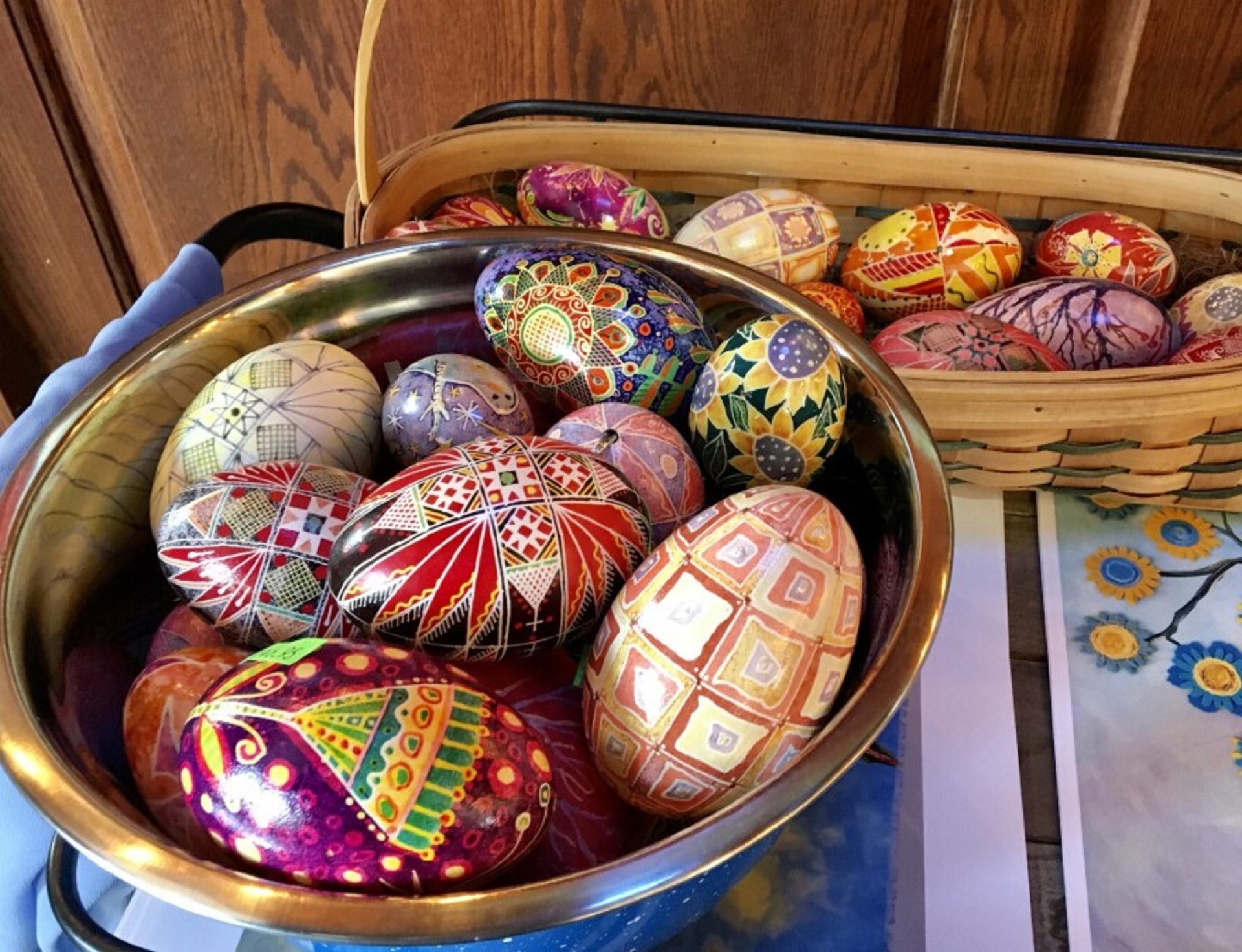 Some of the hand-dyed Pysanky or Ukrainian Easter eggs Olga Snyder, an artist who is originally from Ukraine, showed in Olga Gallery, Cafe & Bistro that she and her husband, John, run in Coudersport.