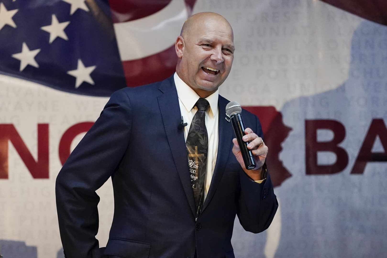 State Sen. Doug Mastriano, R-Franklin, a Republican candidate for Governor of Pennsylvania, speaks at a primary night election gathering in Chambersburg, Pa., Tuesday, May 17, 2022. 