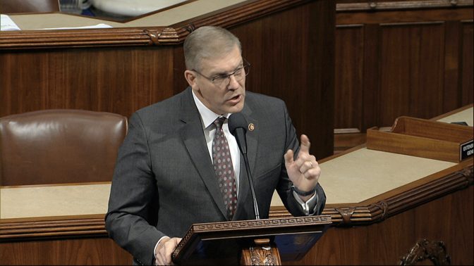 Rep. Barry Loudermilk, R-Ga., speaks as the House of Representatives debates the articles of impeachment against President Donald Trump at the Capitol in Washington, Wednesday, Dec. 18, 2019. 