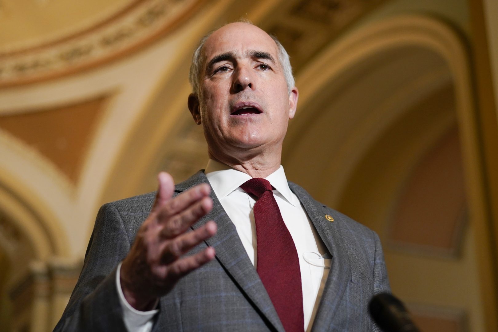 Sen. Bob Casey, D-Pa., speaks during a news conference on Capitol Hill in Washington, on Dec. 7, 2021.  