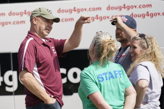 Pennsylvania state Sen. Doug Mastriano, R-Franklin, a Republican running for Governor of Pennsylvania, meets supporters at a campaign stop Tuesday, May 10, 2022, in Portersville, Pa.