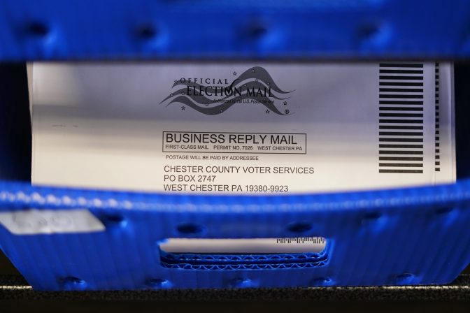 Ballot envelopes for the Pennsylvania primary election are seen after being processed at the Chester County Voter Services office, Thursday, May 19, 2022, in West Chester, Pa.