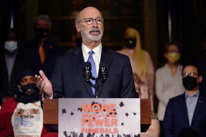 Gov. Tom Wolf speaks during a rally to end gun violence, Friday, May 27, 2022, in Philadelphia.