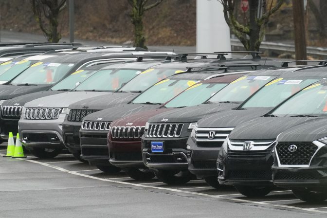 Used cars for sale on a lot at a dealership in Doylestown, Pa., Friday, Feb. 4, 2022.