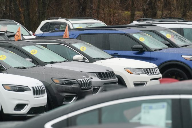 Used cars for sale on a lot at a dealership in Doylestown, Pa., Friday, Feb. 4, 2022.