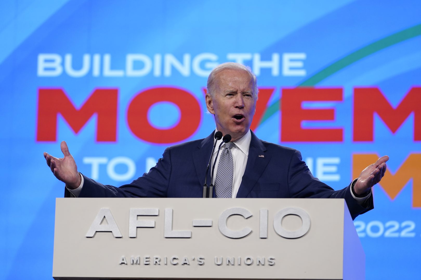 President Joe Biden addresses the AFL-CIO convention, Tuesday, June 14, 2022, in Philadelphia. 