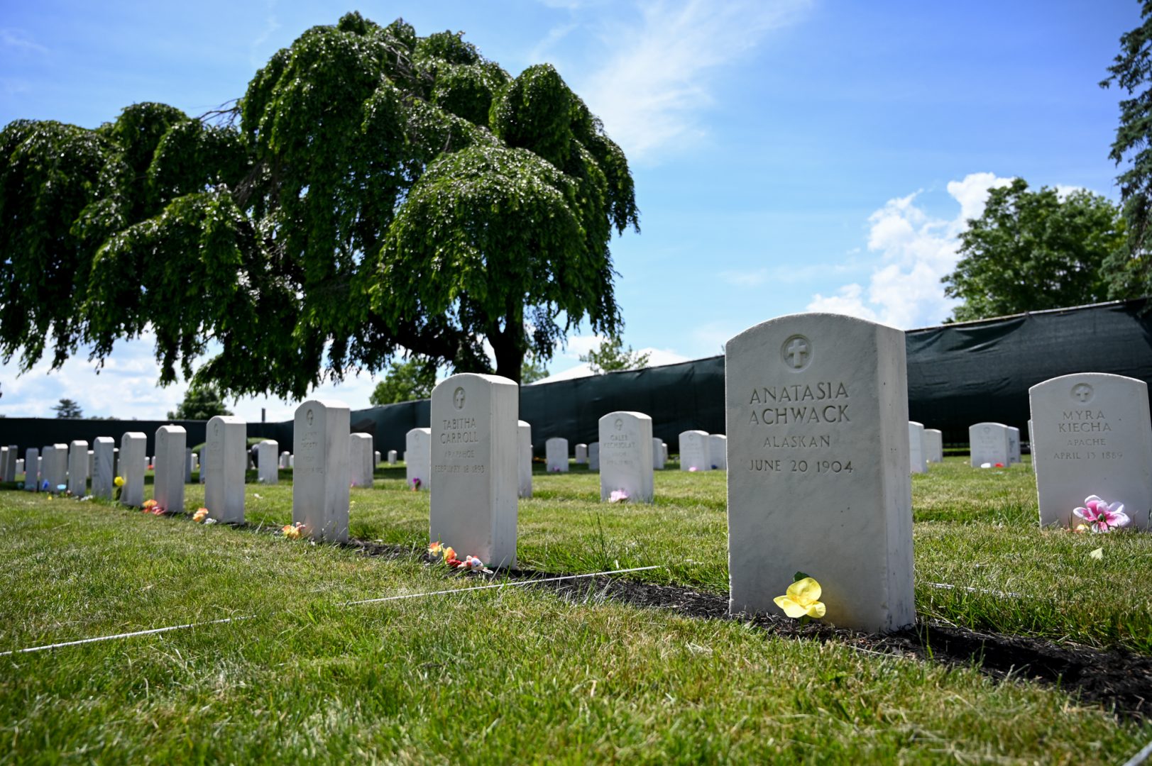 The grave of Anatasia Achwak (Ashowak) as the Office of Army Cemeteries prepare to disinter eight Native American graves at the Carlisle Barracks on June 10, 2022. There children were students at the Carlisle Indian Industrial School operated by the Department of the Interior until 1919.