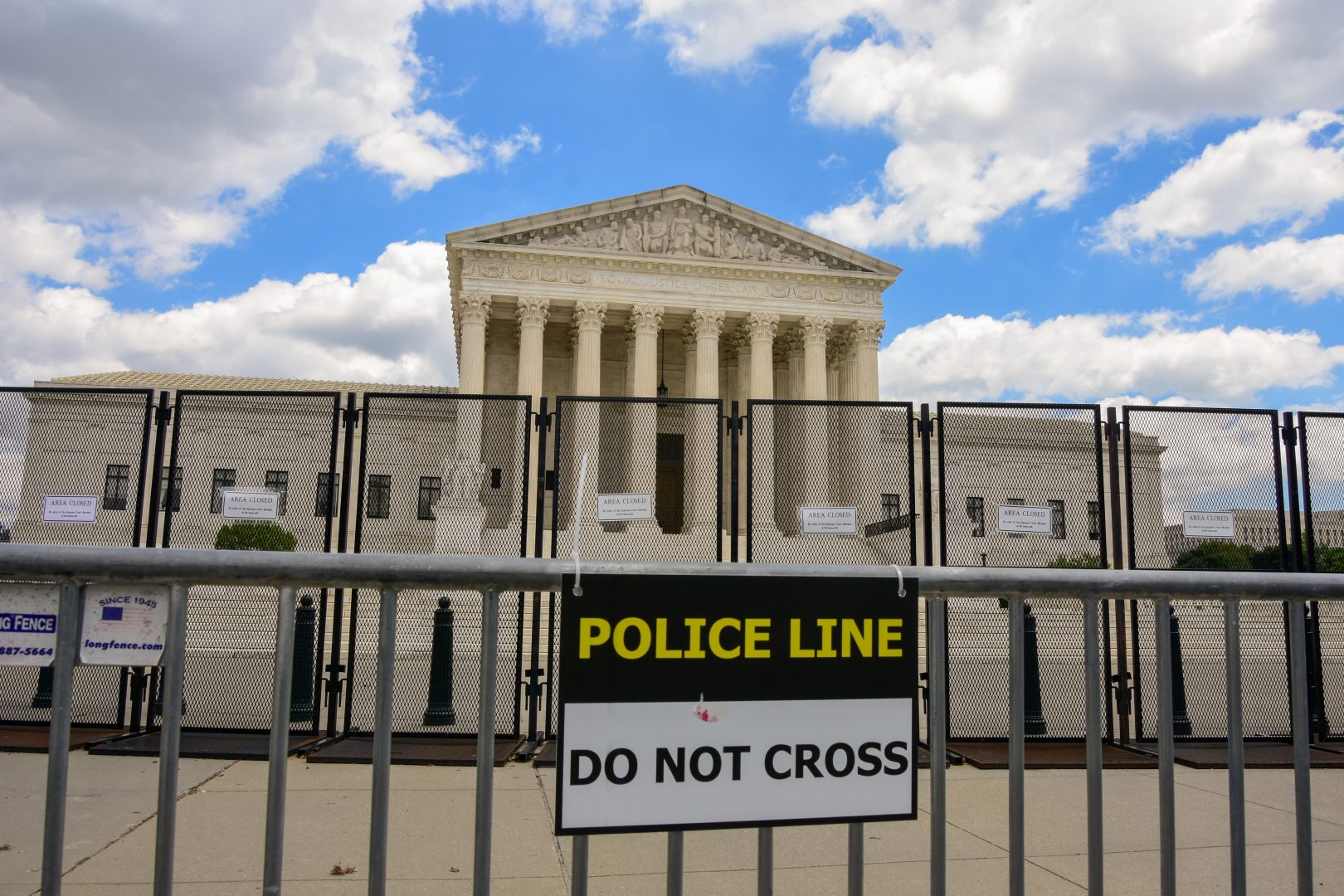 Security fencing surrounds the U.S. Supreme Court building on Capitol Hill in Washington, DC.