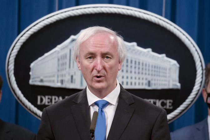 In this Sept. 16, 2020 file photo, then Deputy Attorney General Jeffrey Rosen speaks at the Justice Department in Washington. President Donald Trump urged senior Justice Department officials to declare the 2020 election results “corrupt” in a December phone call.