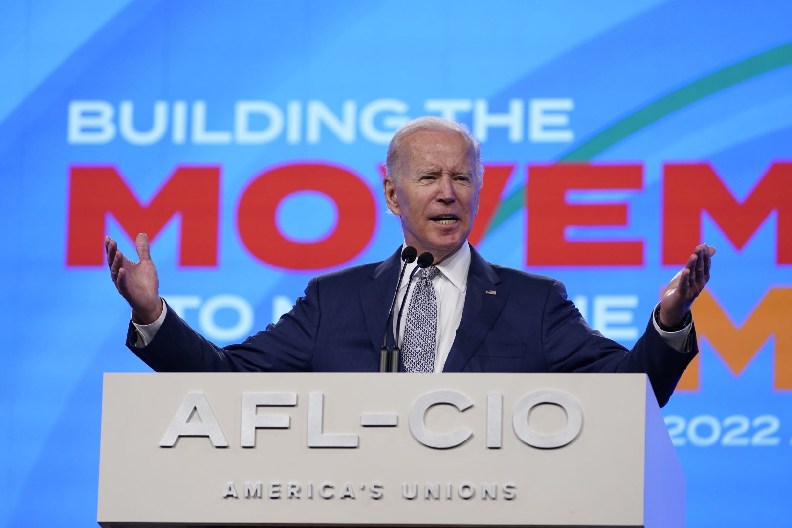 President Joe Biden addresses the AFL-CIO convention, Tuesday, June 14, 2022, in Philadelphia. 