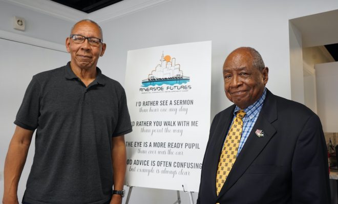 Former Chester Mayor John Linder  (left)and Garland Thompson believe that Riverside Futures is the key to fostering Chester’s local economy and creating new jobs. 