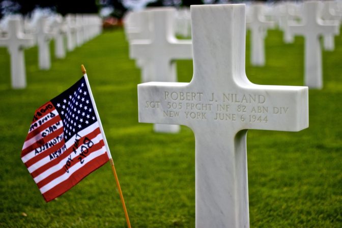 A grave at the Normandy American Cemetery and Memorial is in Colleville-sur-Mer, Normandy, France.