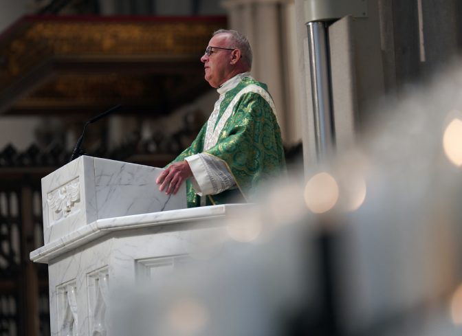 The Very Rev. Kris Stubna, rector of St. Paul Cathedral Parish, preaches on the topic of abortion after the recent Supreme Court decision to overturn Roe v. Wade during Mass at St. Paul Catholic Cathedral in Pittsburgh on Sunday, June 26, 2022.