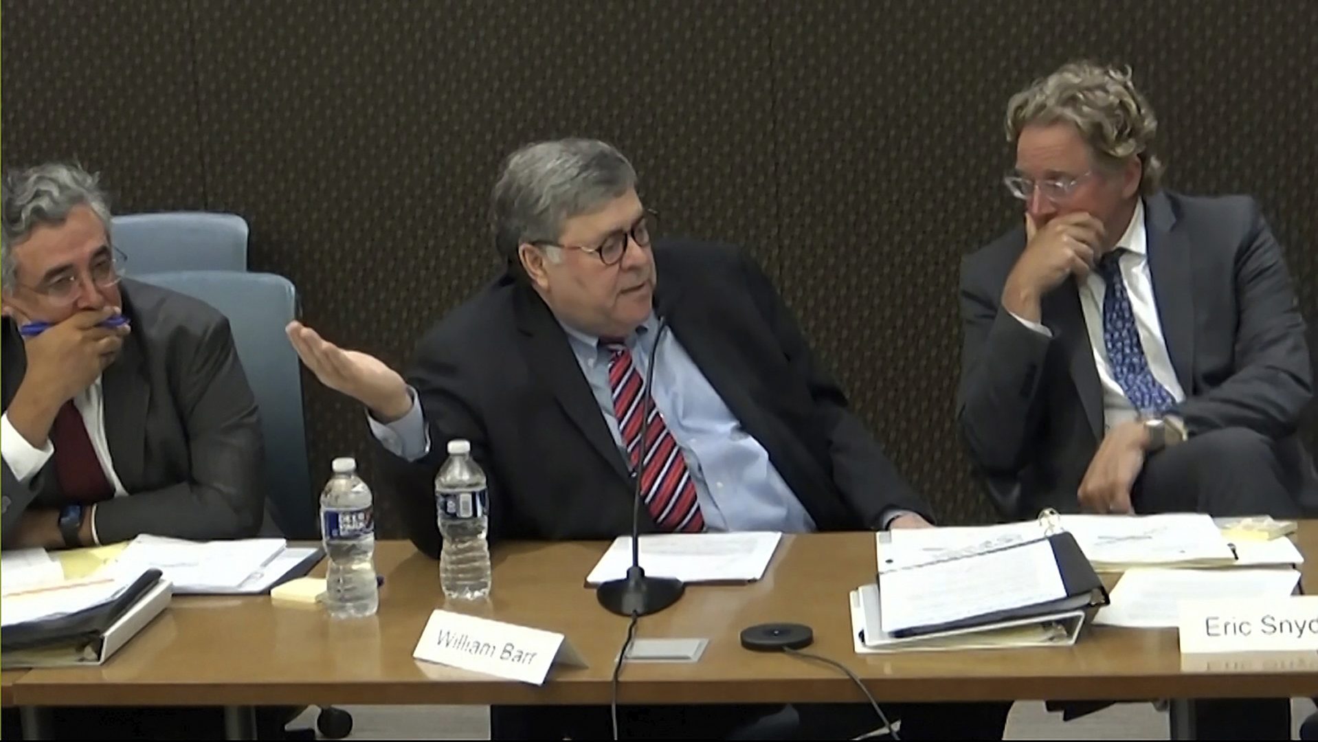 In this image from video released by the House Select Committee, former Attorney General William Barr gives a video deposition to the House select committee investigating the the Jan. 6 attack on the U.S. Capitol, played in part at the hearing Thursday, June 9, 2022, on Capitol Hill in Washington. 