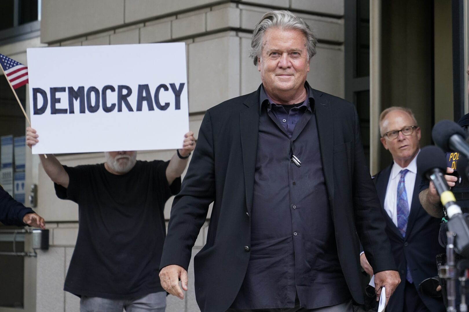 Former White House strategist Steve Bannon departs the federal courthouse, Monday, July 18, 2022, in Washington. Jury selection began Monday in the trial of Bannon, a one-time adviser to former President Donald Trump, who faces criminal contempt of Congress charges after refusing for months to cooperate with the House committee investigating the Jan. 6, 2021, Capitol insurrection.