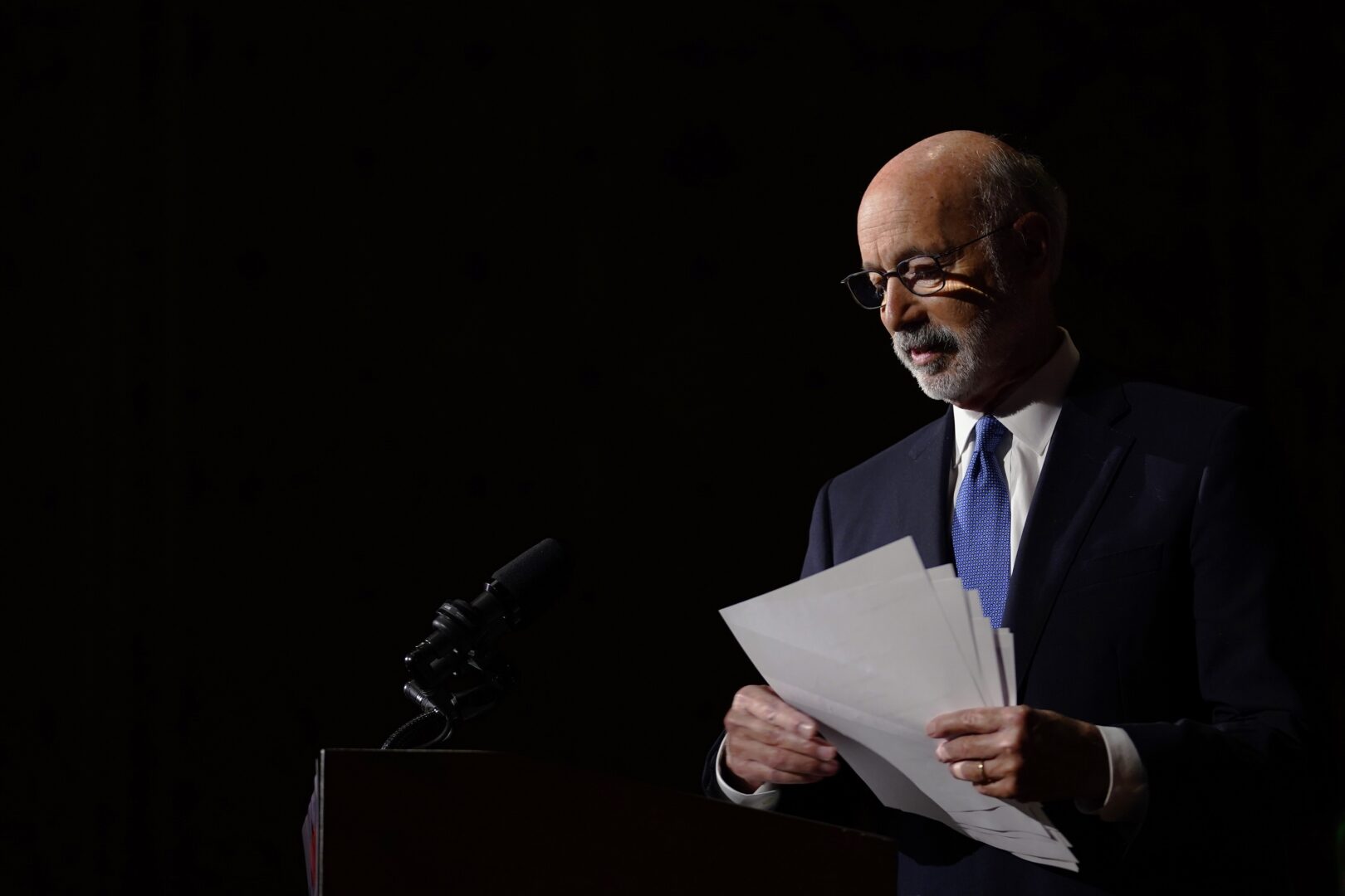 Gov. Tom Wolf pauses while speaking during a rally to end gun violence, Friday, May 27, 2022, in Philadelphia. 