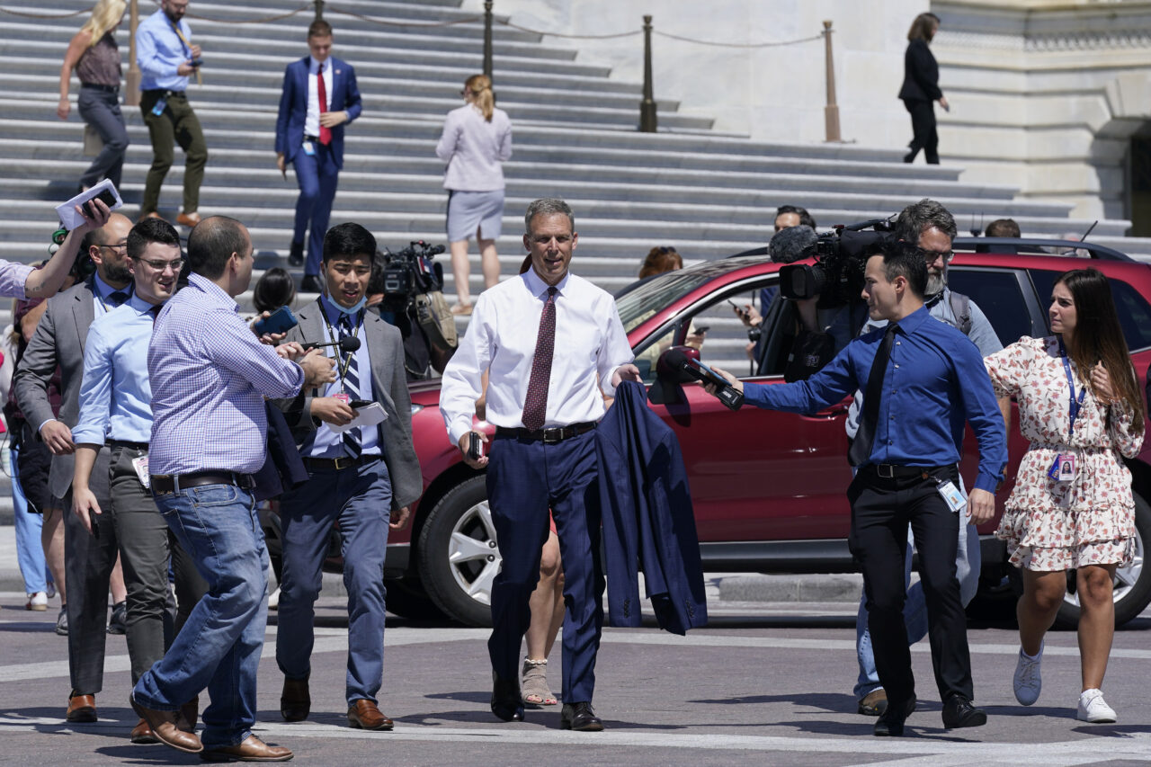 Rep. Scott Perry, R-Pa., is followed by reporters on Capitol Hill in Washington, Friday, Aug. 12, 2022. 