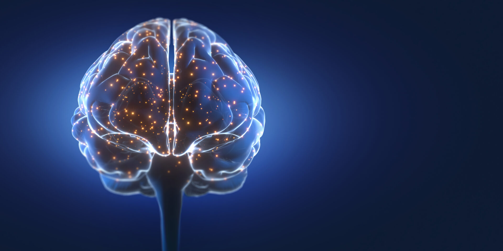 Medical illustration of the human brain with electrical pulses and activity