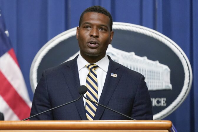 Environmental Protection Agency administrator Michael Regan speaks at a news conference May 5, 2022, at the Department of Justice in Washington.