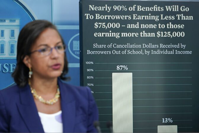 Domestic Policy Adviser Susan Rice speaks during a briefing at the White House in Washington, Wednesday, Aug. 24, 2022, on the newly announced student loan forgiveness plan.