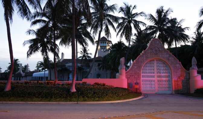 The entrance to former President Donald Trump's Mar-a-Lago estate is shown, Monday, Aug. 8, 2022,