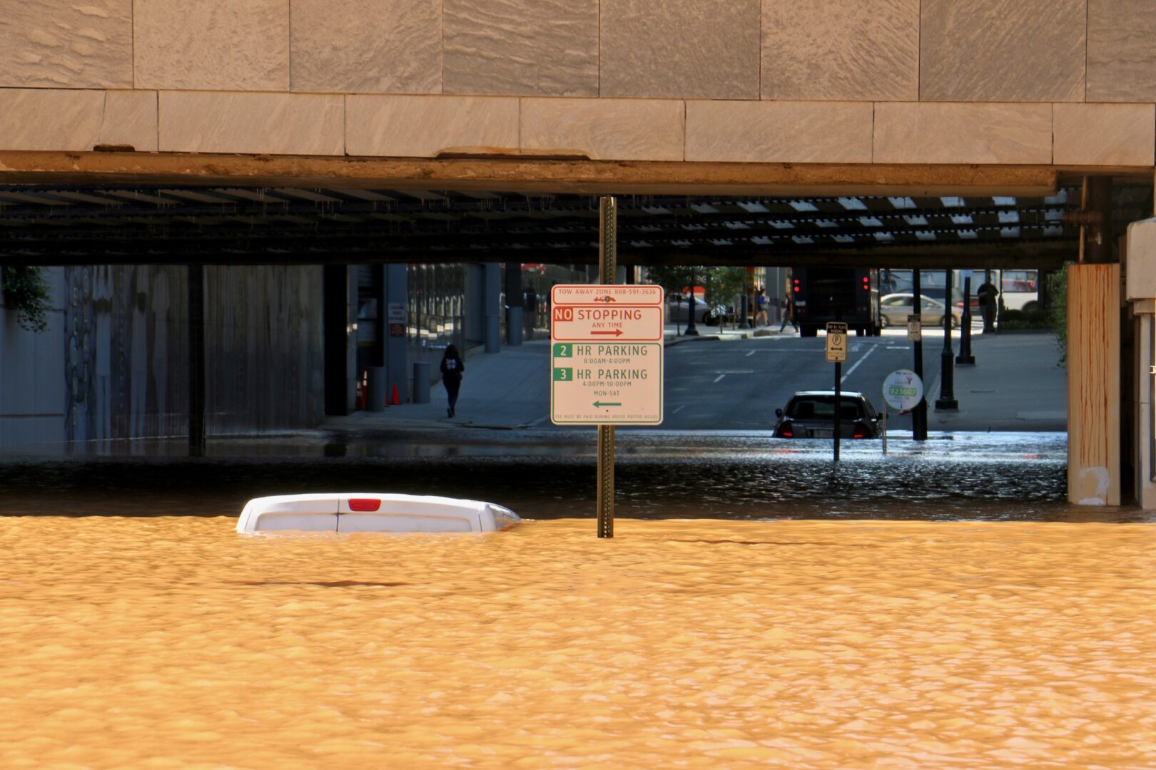 22nd Street under the JFK Boulevard is swamped as the Schuylkill River rises. (Emma Lee/WHYY)