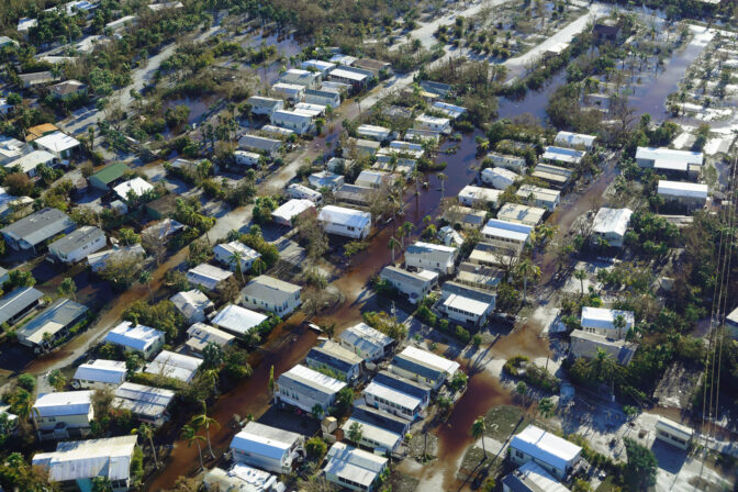 Flooded streets in Sanibel Island, Fla., on Sept. 30, 2022, two days after Hurricane Ian passed through.
