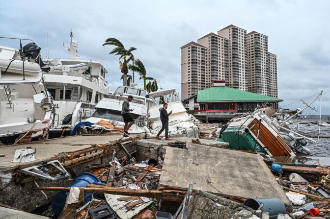 Boats are left stranded on the shore in the aftermath of Hurricane Ian