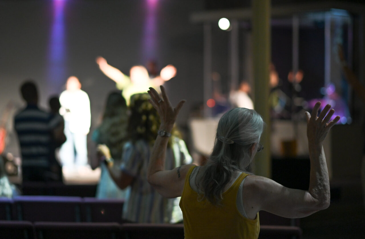 People worship during the service at World Harvest Outreach Church in Chambersburg