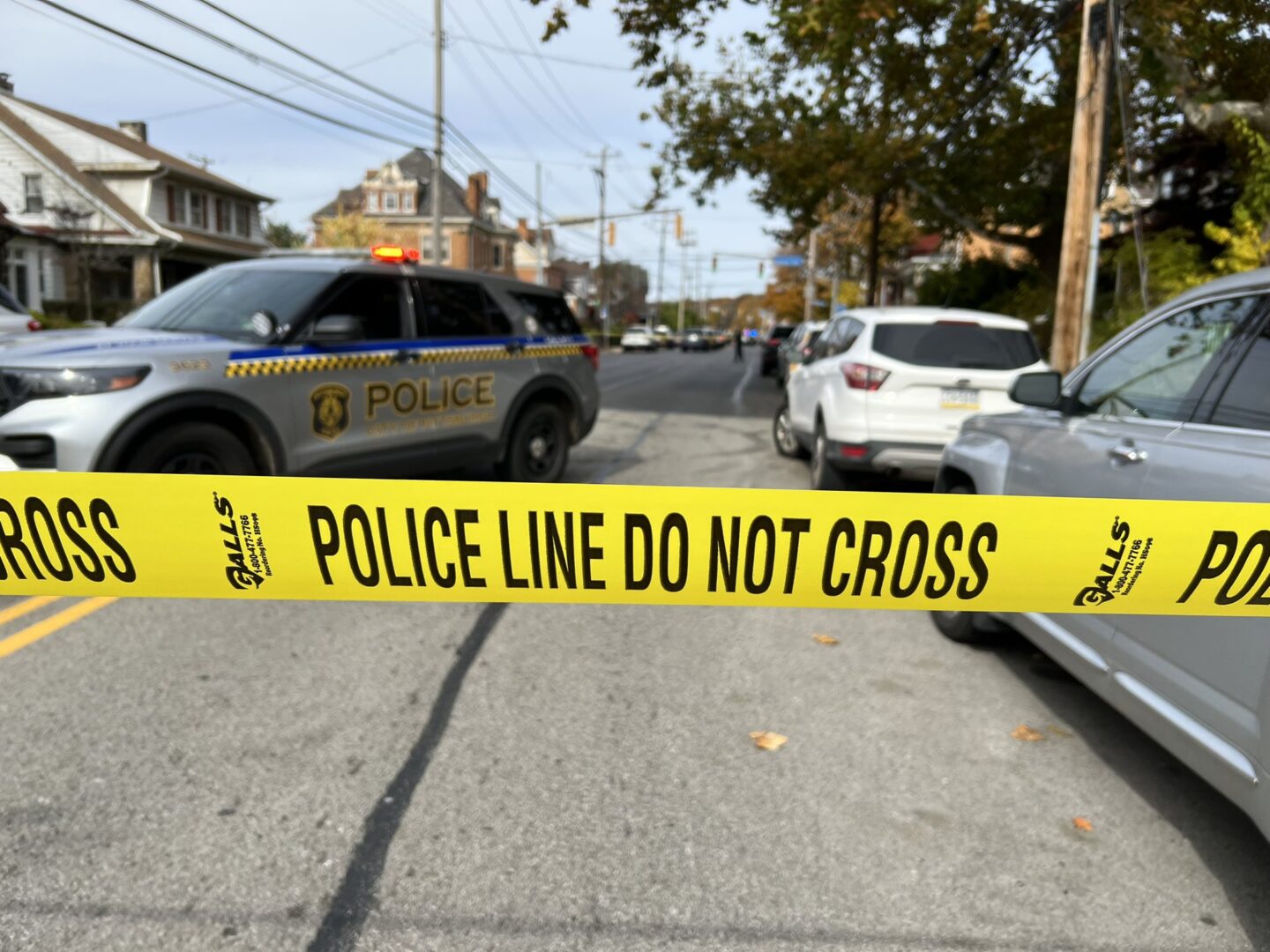 A cordoned-off street in Brighton Heights following a shooting on Oct. 28, 2022
