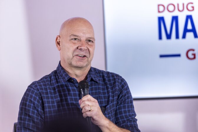 Doug Mastriano speaks at an event.