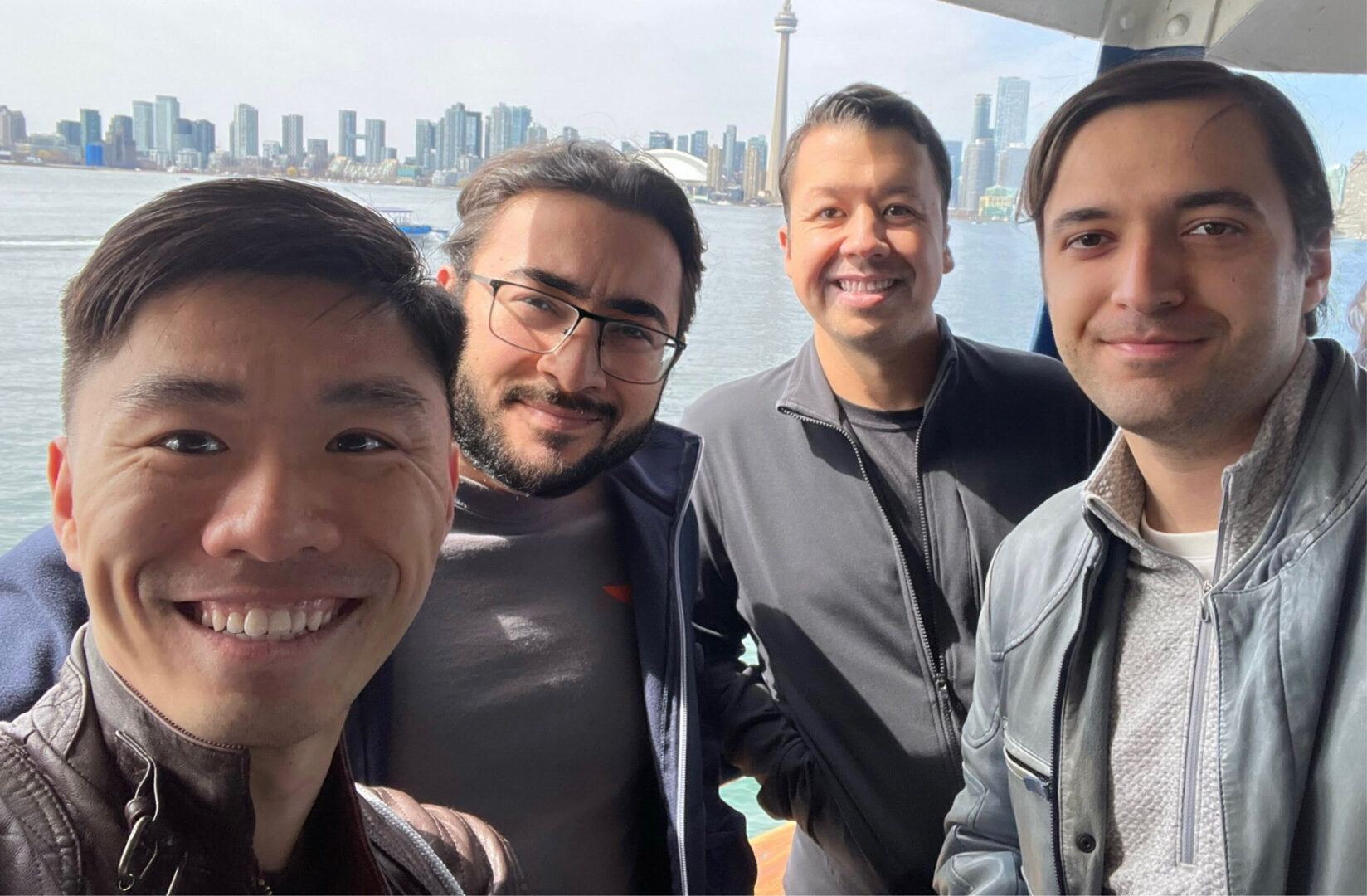 The founders of automation insurance startup Koop include (from left) head of operations Jim Duan, chief commercial officer Kamron Khodjaev, chief technology officer Zak Gazizov, and CEO Sergey Litvinenko. Founded in 2020, the North Side-based company raised $2.5 million in seed funding last year.