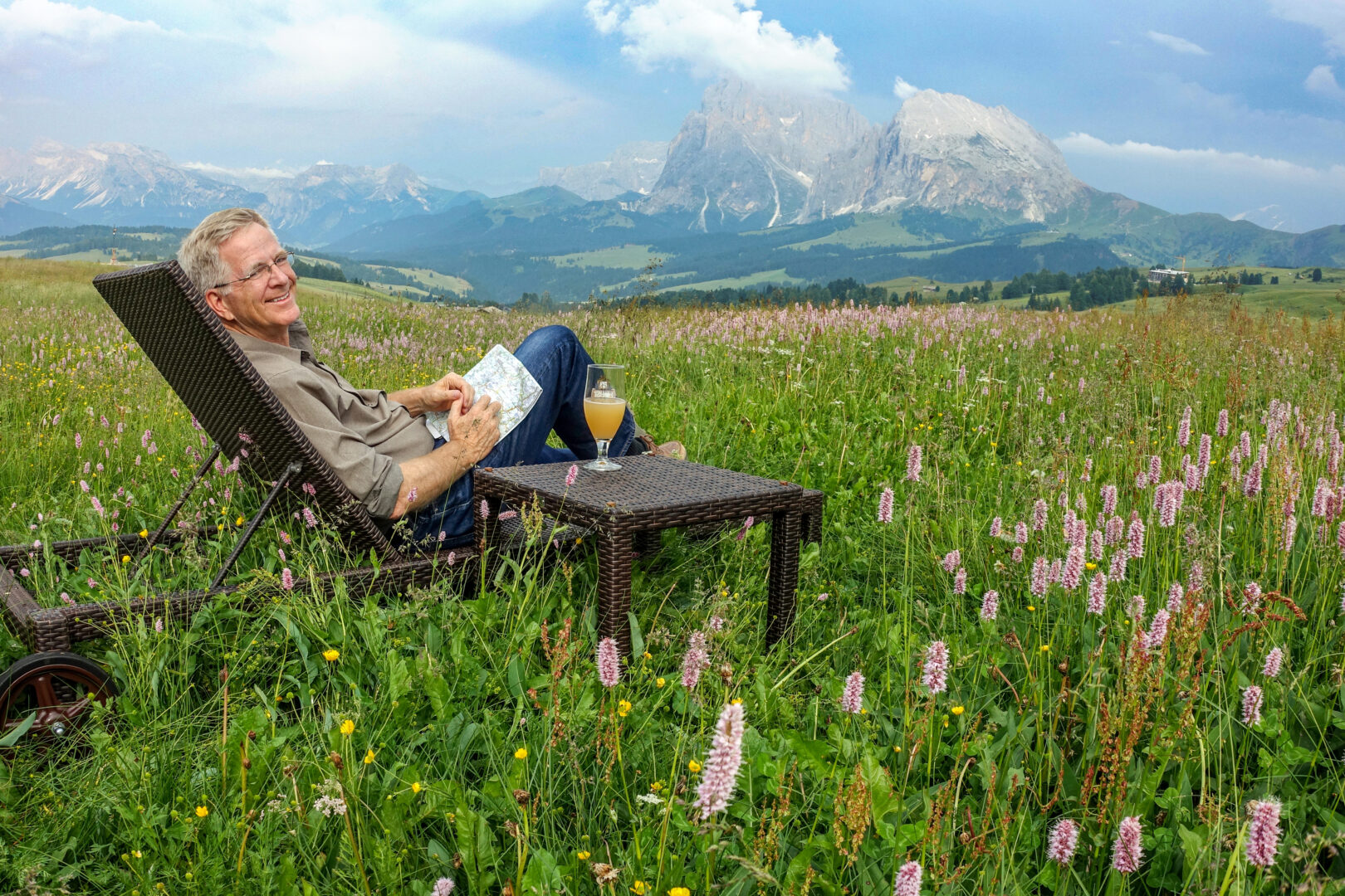 Taking a break from filming in Italy's Dolomites.