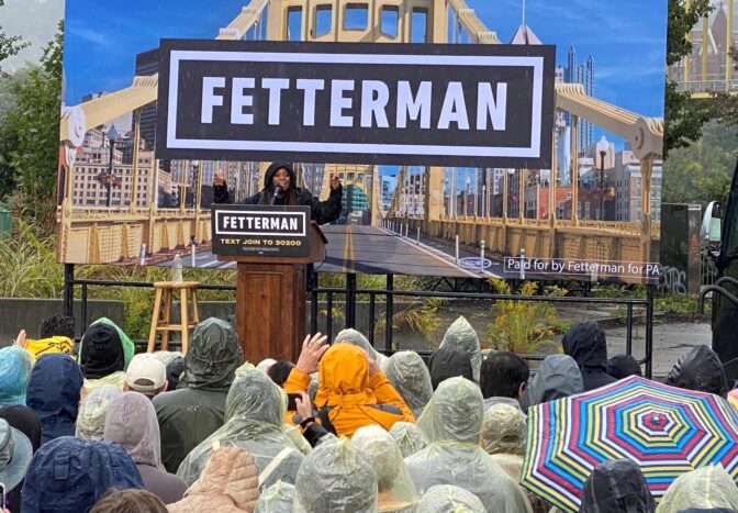 Democrat John Fetterman hits back at Republican Mehmet Oz’s attacks on his health at rally in Pittsburgh