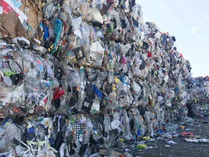 Plastic piles up at recycling facility in Salem, Oregon.