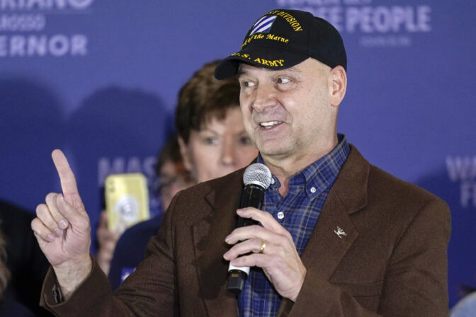 Doug Mastriano speaks to supporters during an election night campaign event