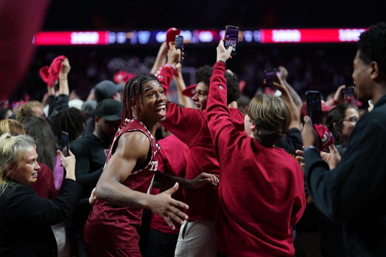 Temple's Khalif Battle celebrates with fans after Temple won an NCAA college basketball game against Villanova, Friday, Nov. 11, 2022, in Philadelphia. (AP Photo/Matt Slocum)