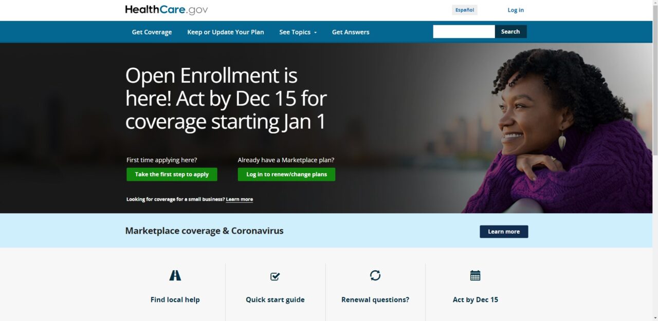 A screenshot of www.healthcare.gov
