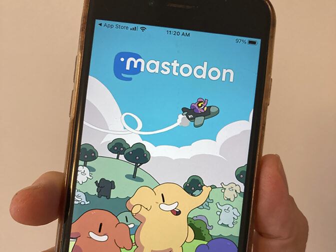 The Mastodon site is shown on a smart phone in Oakland, Calif., on Friday, Nov. 11, 2022. Sites like Mastodon and even Tumblr are emerging as new (or renewed) alternatives to Twitter.