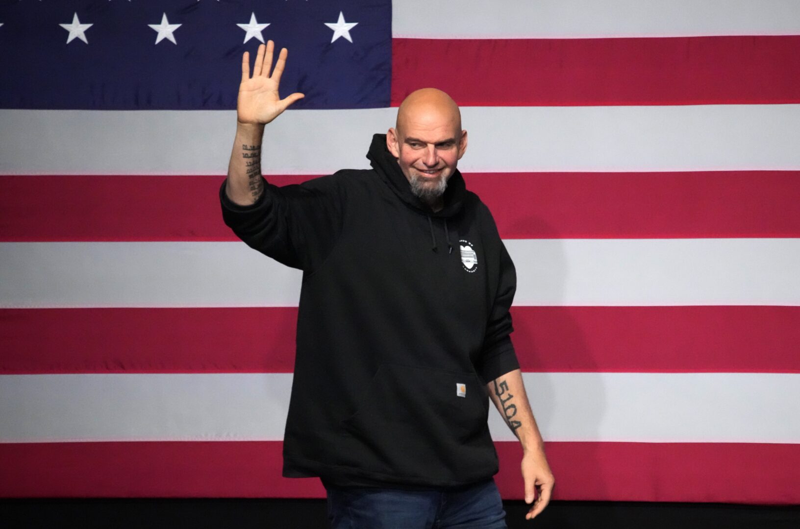 Pennsylvania Lt. Gov. John Fetterman, Democratic candidate for U.S. Senate from Pennsylvania, takes the stage at an election night party in Pittsburgh, early Wednesday, Nov. 9, 2022.