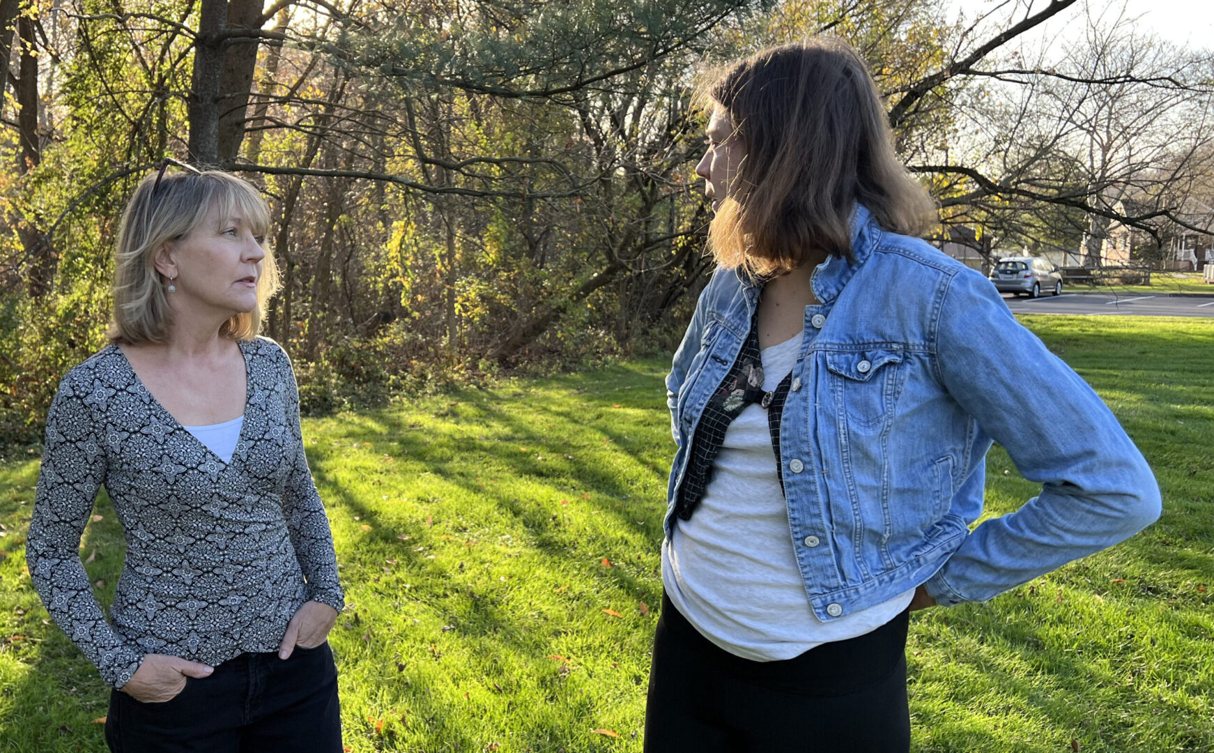 Martha Stringer, at left, talks with her daughter Kimberly Stringer, at right. The Stringers have filed a lawsuit against Bucks County Correctional Facility employees after Kimberly was pepper-sprayed and restrained while detained there while suffering from a mental health condition.